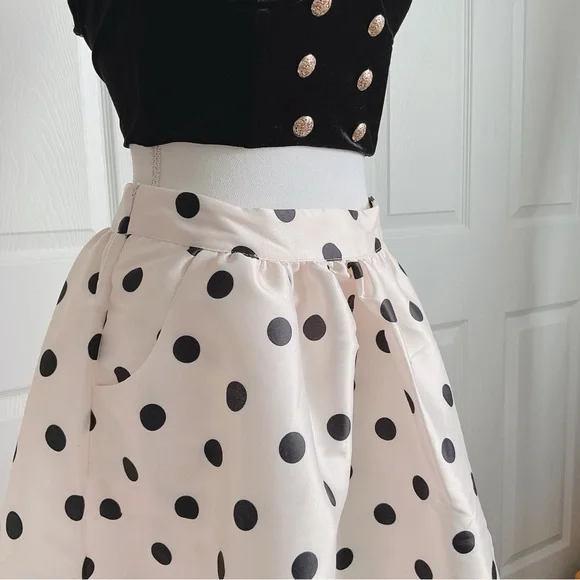 Creme & black polka dot satin midi skirt - Picture 3 of 3
